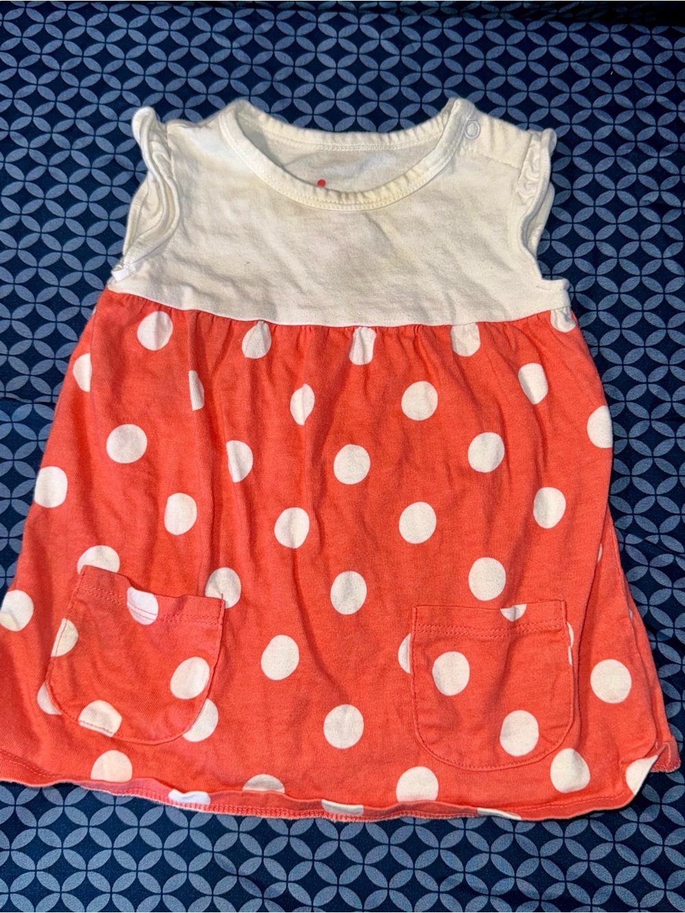 Girls White & Coral Polka Dot Sleeveless Dress Top